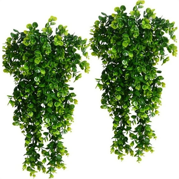 Yayun Artificial Hanging Plants Decor,2Pcs Fake Hanging Plants,Faux Eucalyptus Leaves Greenery,Plastic Plants Outside Hanging Flowers,Outdoor Hanging Basket,for Spring Summer Decoration