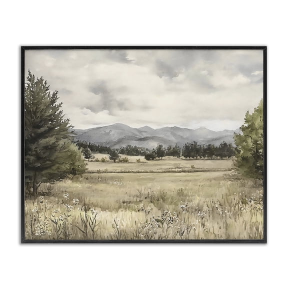 Stupell Industries Farmhouse Muted Mountain Meadow Black Framed Giclee Art, 14 x 11, by Riley B