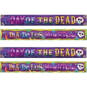 Beistle 4 Piece Metallic Plastic Day of The Dead Banners Colorful Dia De Los Muertos Decorations, Made in USA Since 1900, 7.5" x 5', Multicolor
