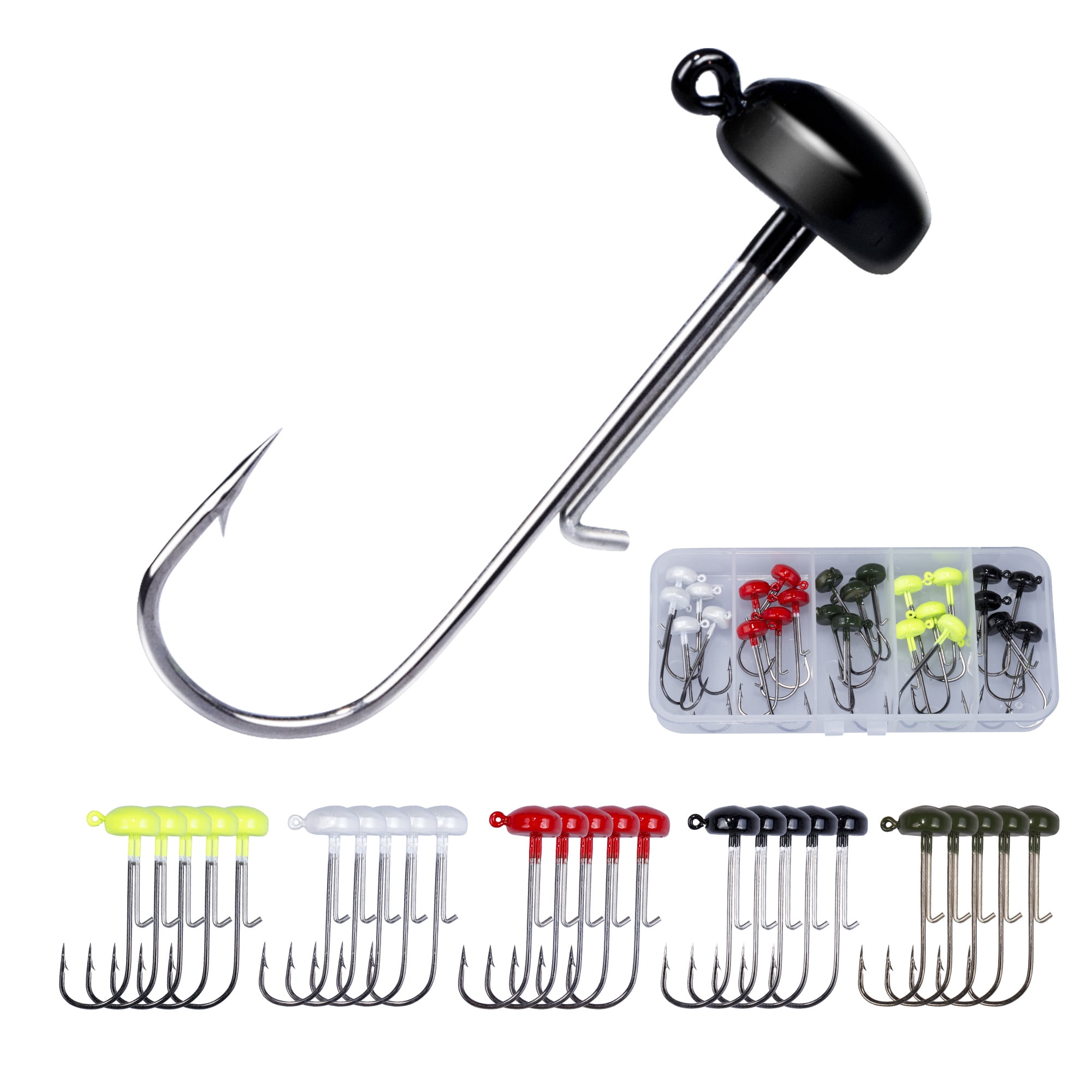 Bombrooster Bright Colored Mushroom Head Jigs, 25-Pack Weedless Ned Rigs for Bass - 1/8oz, 3/16oz, 1/4oz Sizes