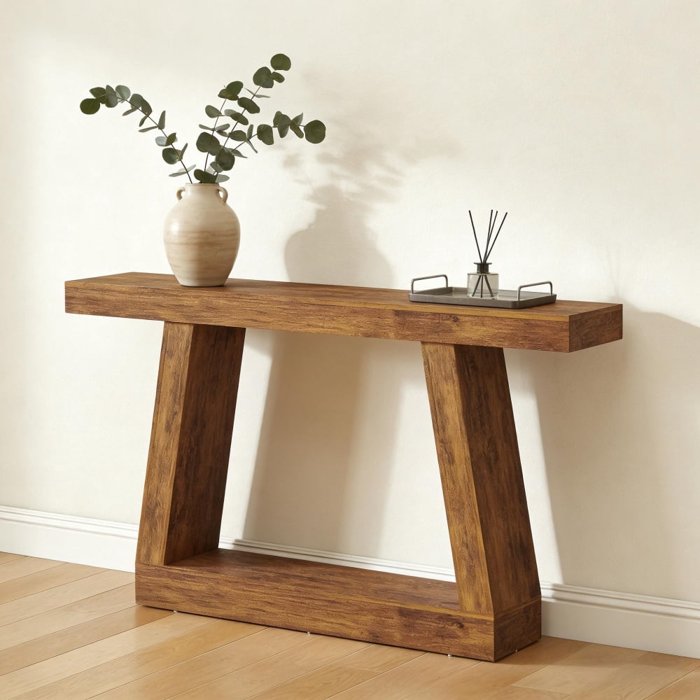 Dark Brown Console Table, 55.1” Narrow Sofa Table with Dual-Tier Storage, 55 LBS Load Capacity, Anti-Tip Kit, Scratch-Resistant Melamine for Entryway Living Room