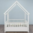 thumbnail image 4 of Full Size Montessori Floor Bed with 20" High Safety Fence & Detachable Roof for Boys & Girls, White, Durable Wooden Design for Independent Sleep & Creative Play, 4 of 7