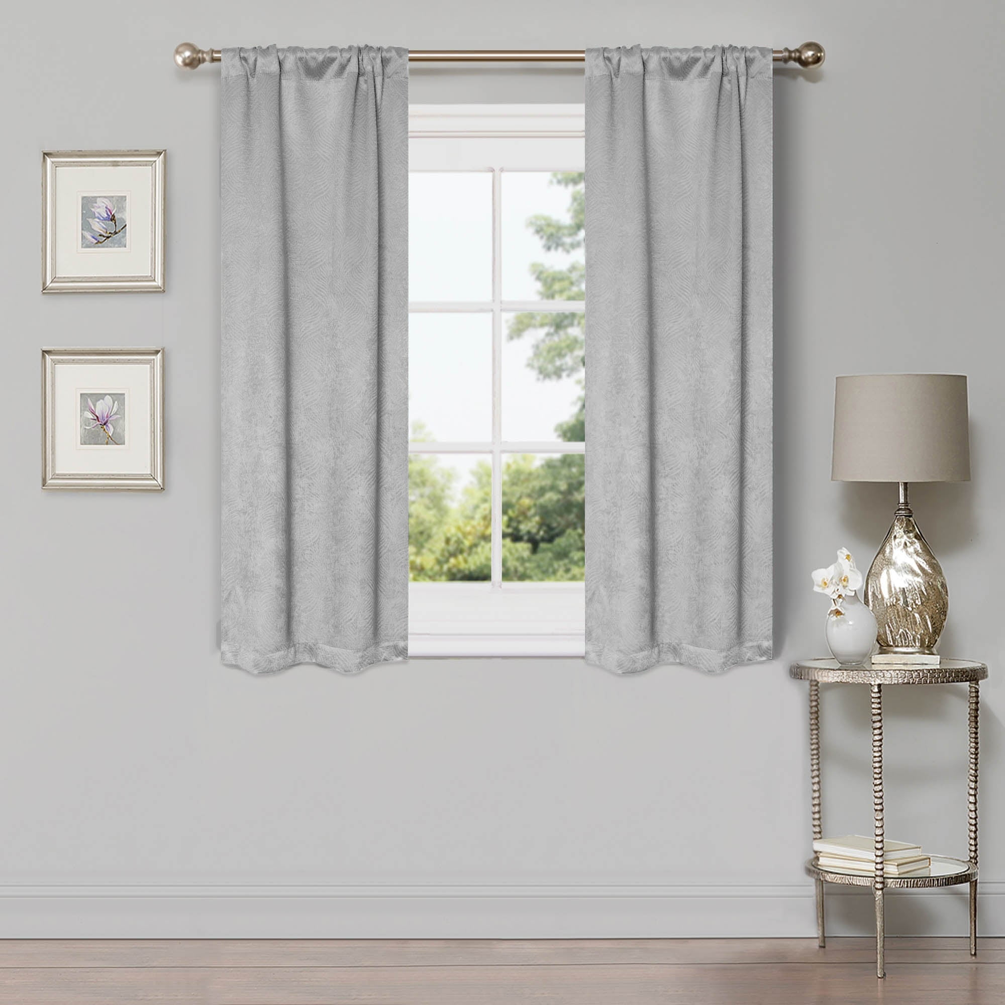 Superior Wave Blackout Rod Pocket Curtains Panel Set, Chrome, 26" x 63"
