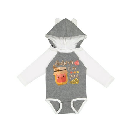 

Inktastic Autumn is My Jam with Cute Jar and Fall Leaves Gift Baby Boy or Baby Girl Long Sleeve Bodysuit