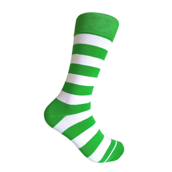 Bright Green with White Color Mid-calf Stripes(Zebra Stripes) Dress Casual Socks for Men
