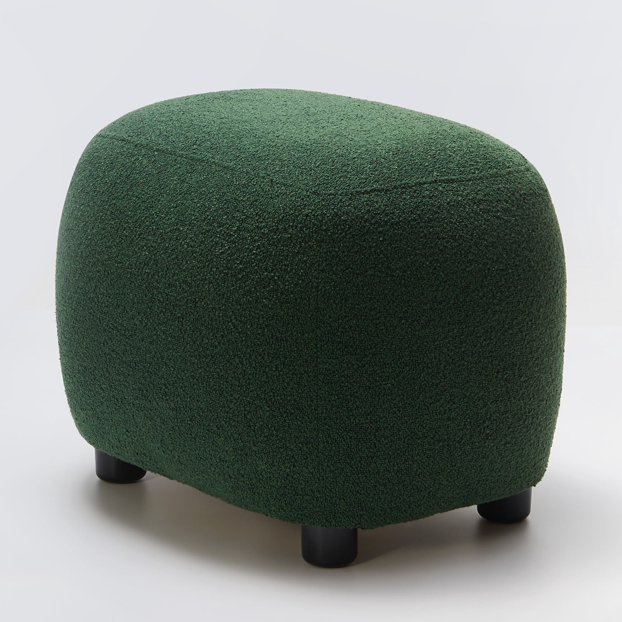 Round Boucle Upholstered Ottoman Chair, Footstool with Soft Padded Seat, Fully Assembled Modern Sofa Couch Footrest, Extra Seating for Bedroom Entryway, Green(18.5" D x 23" W x 16.5" H)