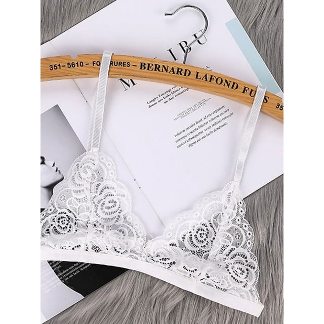 Sexy Floral Lace Bralette Wireless Unlined Bustier Top Lingerie-white-