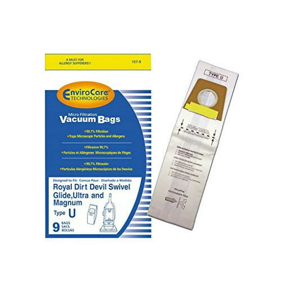 9 Royal Dirt Devil Type U MVP Swivel Allergy Vacuum Bags, Ultra, Magnum, Powerca