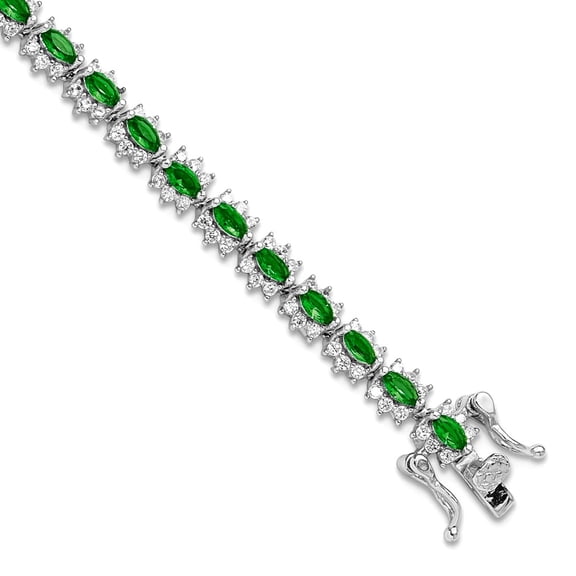 5.25mm 925 Sterling Silver Rhodium Plated With Green and White Cubic Zirconia Bracelet 7.5 Inch Link Bracelet for Women