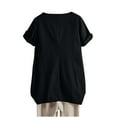 thumbnail image 5 of Black Tshirts for Women Summer Tops for Women 2025 Trendy Short Sleeve Cotton Linen Shirt Casual Button O Neck Tunic Blouses Outfits Going Out Tops for Women, 5 of 6