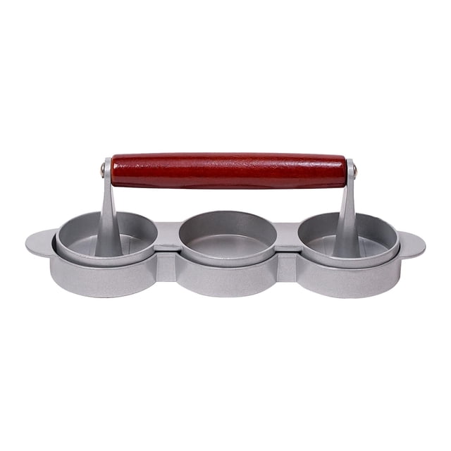 Prensa para hamburguesas, prensa para hamburguesas antiadherente de aluminio para hamburguesas de carne. tres cabezas