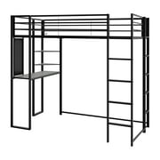 Twin Size Loft Bed with Desk and Shelves for Adult, Metal Bed Frame with Two Build-in Ladders -Length Guardrail, Noise Free, Space-Saving Design, No Box Spring Needed