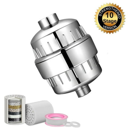 - Budalga Universal Shower Water Filter With 2PCS Replaceable Multi-Stage Filter Cartridge Chrome Work With Any Shower Head