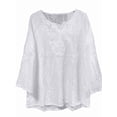 thumbnail image 2 of Women'S Eyelet Embroidery 3/4 Sleeve Summer Notched Neck Boho Blouse Top White M, 2 of 6