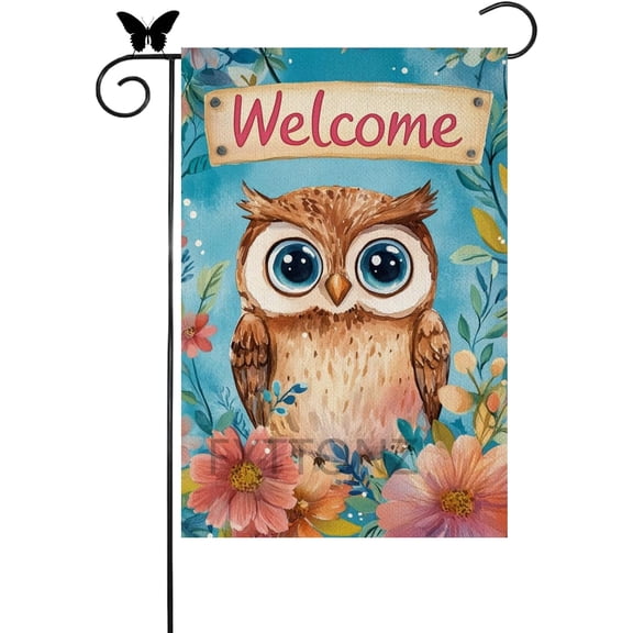 Spring Summer Owl Garden Flag 12x18 Double Sided Floral Outdoor Yard Porch Lawn Decoration