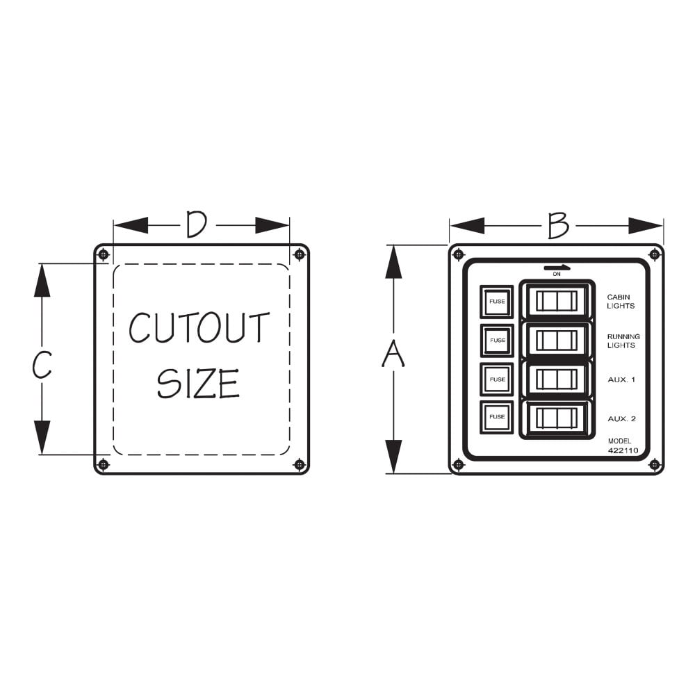 Sea Dog Aluminum Vertical Rocker Switch Panel, 4 Switch
