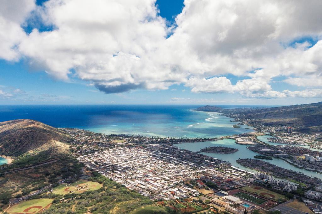 Laminated Honolulu Oahu Hawaii Overhead View Landscape Photo Art Print