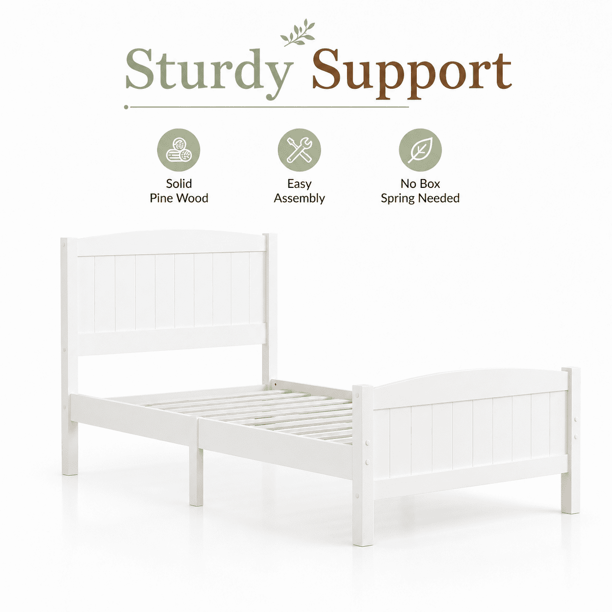 PAPROOS White Wooden Twin Platform Bed Frame with Headboard and Footboard, 330lbs Capacity, Twin Size Bed Frame, No Box Spring Needed