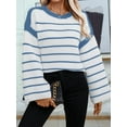 thumbnail image 3 of Women'S Oversized Stripe Sweater Mock Crew Neck Long Sleeves Fall Fashion Outfit Blue S, 3 of 6