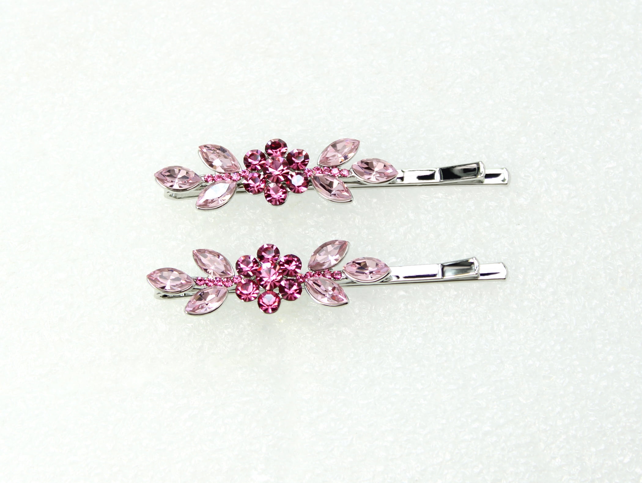 Faship A Pair Of Pink Rhinestone Crystal Floral Hair Clip Pins 2 Pcs