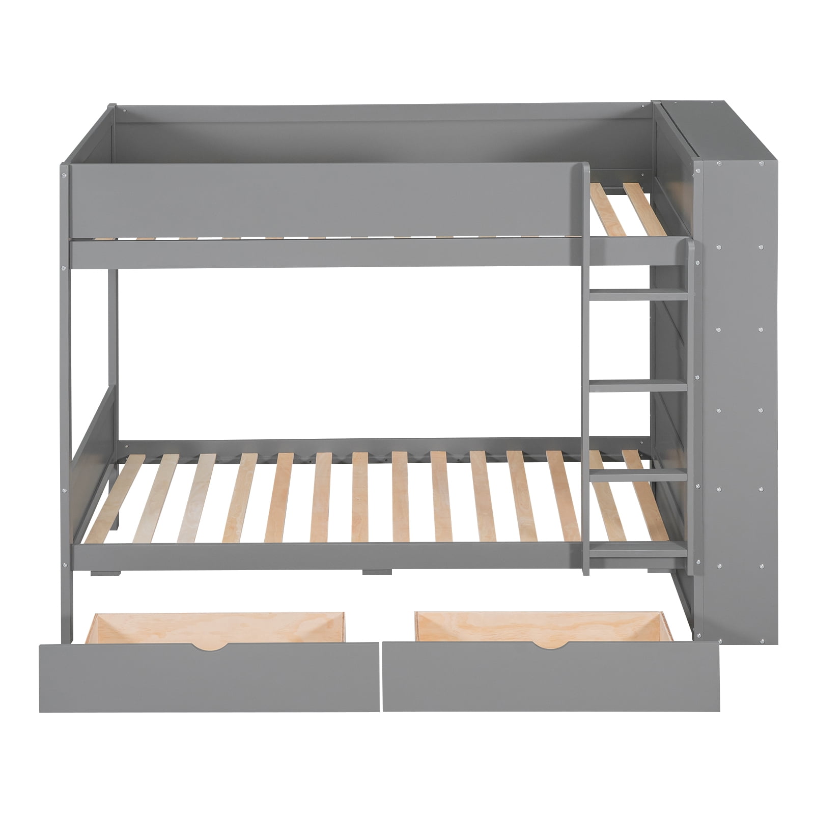 Euroco Pine Wood Twin over Twin Bunk Bed, Storage Bed with Cabinets and Shelves for Kids Teens, Sapce-Saving Design, Gray