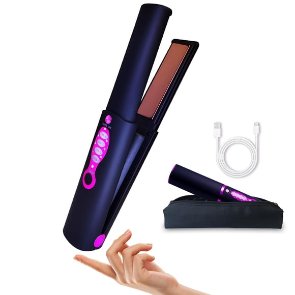 Madodioss Mini Cordless Hair Straightener and Curler 2 in 1 with Dual Voltage for Travel, Small Titanium Flat Iron for Short Hair, Portable, USB-C Recharge