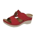 thumbnail image 6 of Orthopedic Sandals for Women Fashion Buckle T-Strap Open Toe Wedge Slides Comfortable Thick Sole Summer Walking Beach Shoes Red Size 7.5, 6 of 6