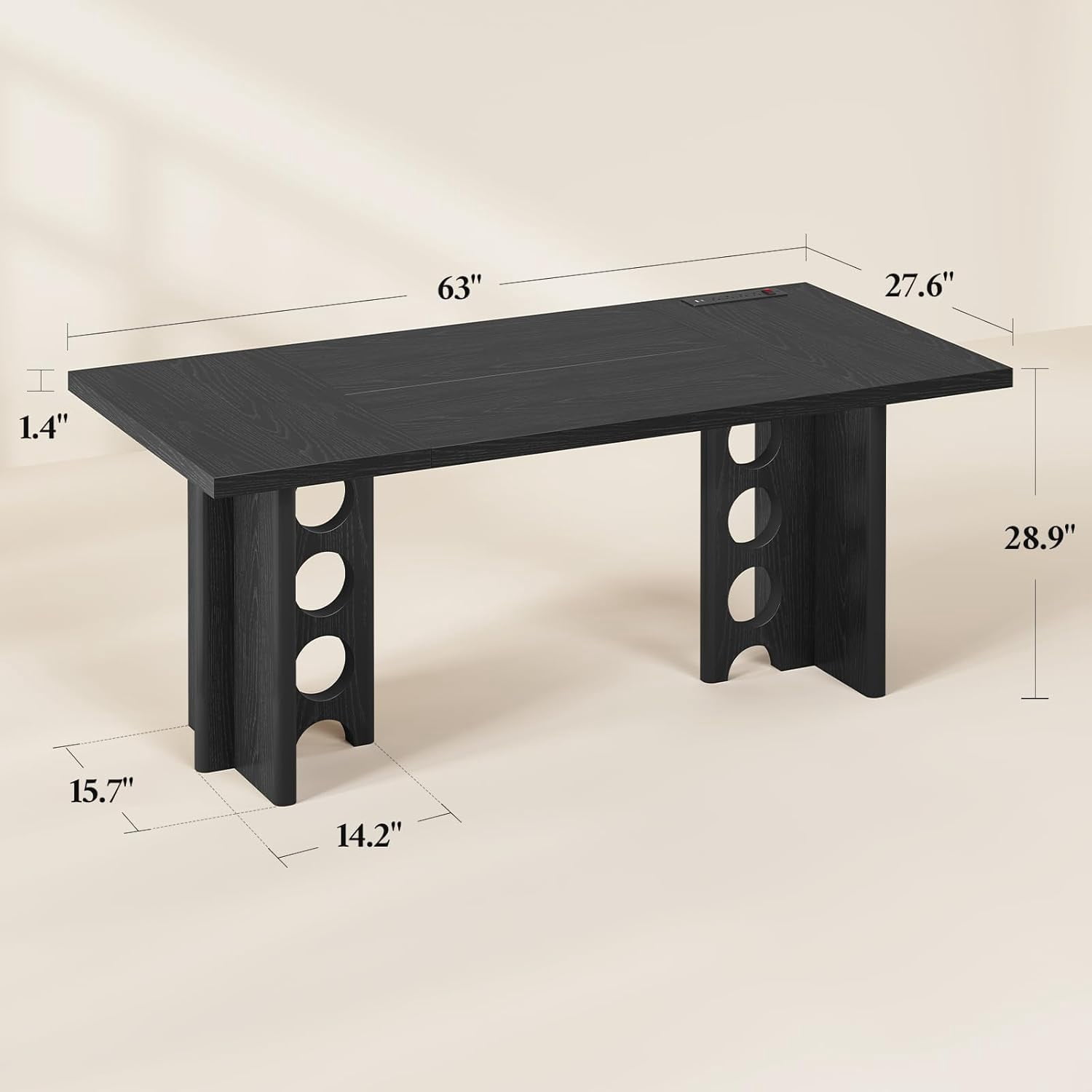 63 Inch Executive Desk with Power Outlet, Modern Computer Office Desks, Large Laptop Desk Writing Table Workstation Business Furniture for Home Office, Black