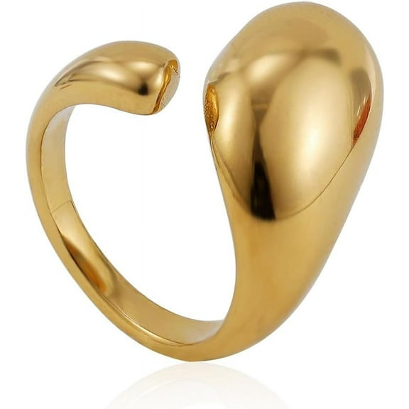 Waterdrop Ring 18K Gold Plated Chunky Statement Rings Dome Teardrop Ring Bombastic Oversize for Women Adult