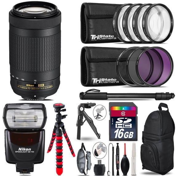 Nikon AF-P 70-300mm + SB-700 AF Speedlight + UV-CPL-FLD - 16GB Accessory Kit (International Version)