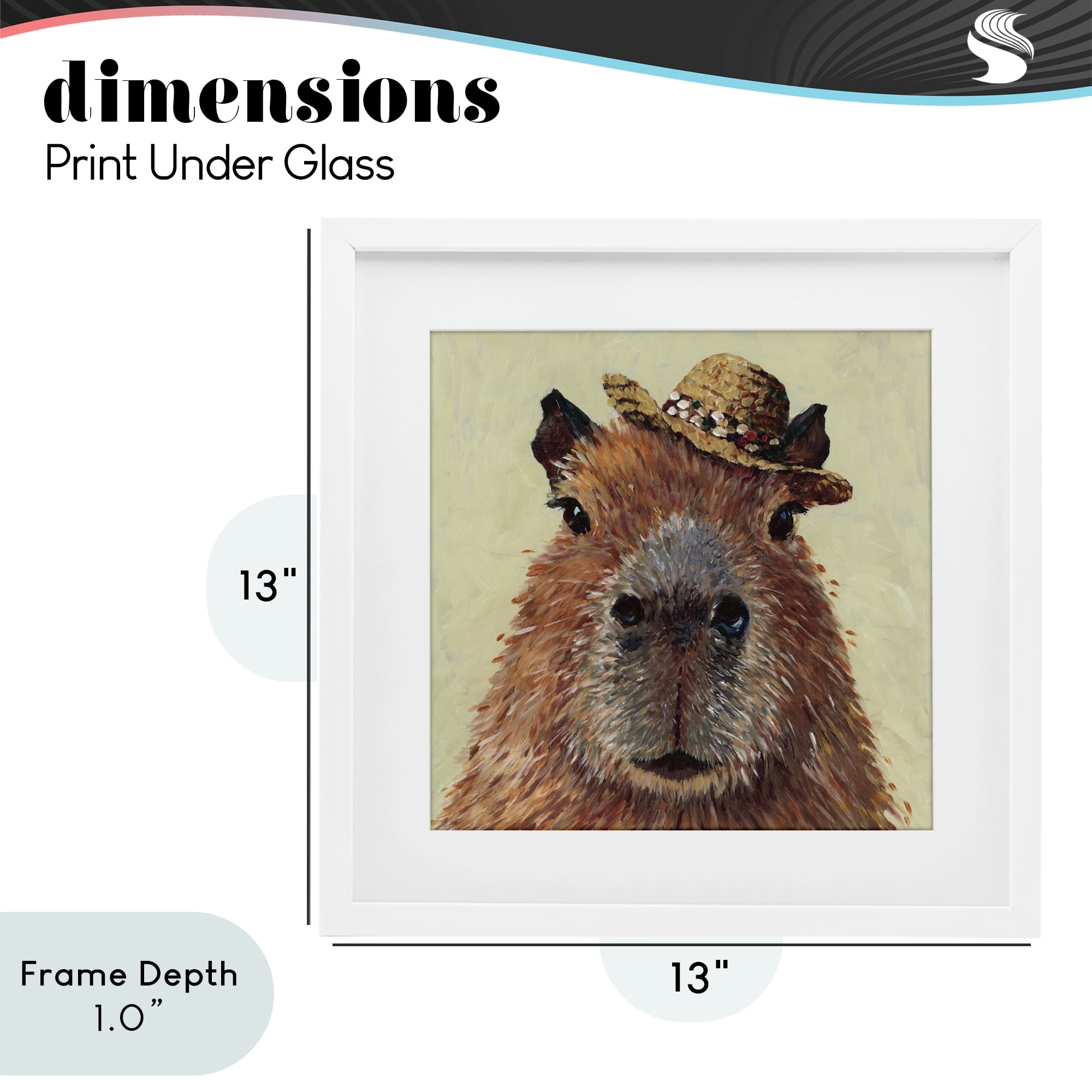 Stupell Industries Capybara with Straw Hat White Framed Print Under Glass, design by Studio Bautista