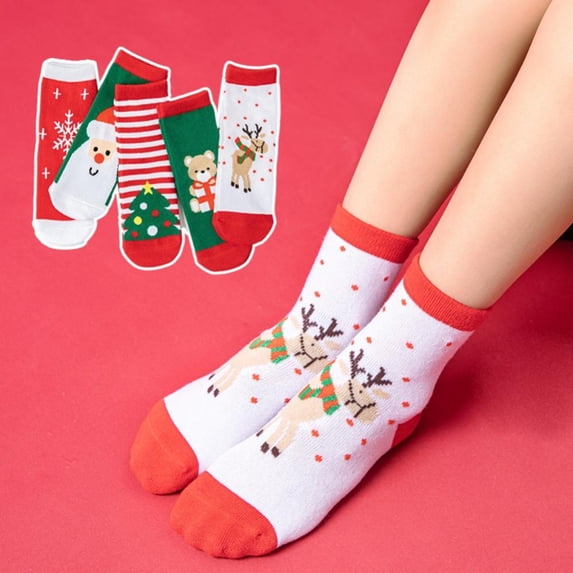 SYNPOS Christmas Socks Children Socks Christmas Gift Kid Socks for Kid Boy Girl 5 Pairs