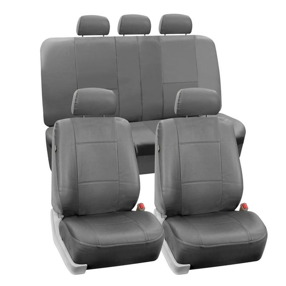FH Group PU Leather Car Seat Covers for Auto, PU Leather Split Bench Full Seat Cover set with Tissue Dispenser, Solid Gray