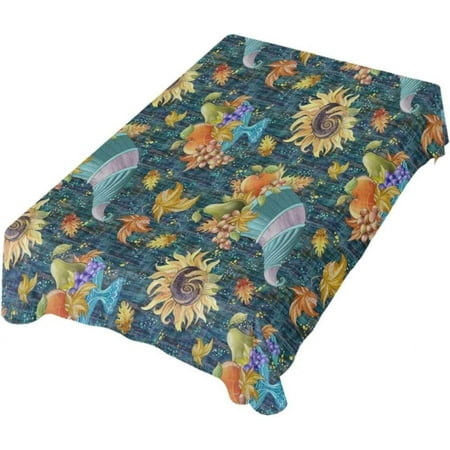 SKYSONIC 60"x120" Square Tablecloth with Sunflower Cornucopia Prints, Anti-Wrinkle and Smooth Table Cloth for Kitchen/Home Party Decoration