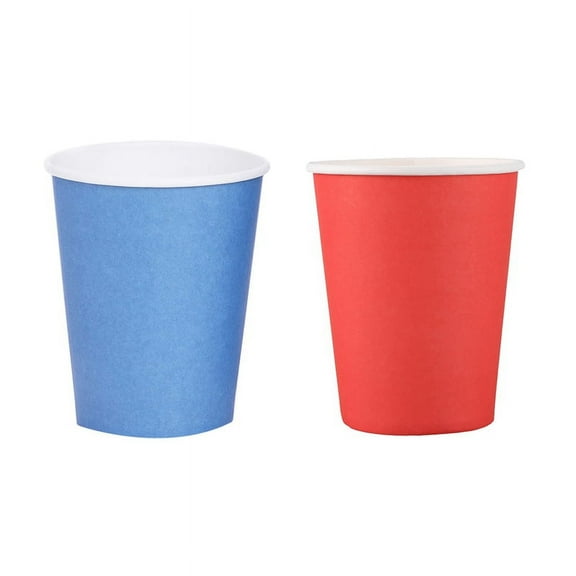 40 Pcs Paper Cups (9Oz) - Plain Solid Colours Birthday Catering, 20 Pcs Blue & 20 Pcs Red