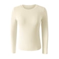 thumbnail image 2 of HLKJKLS Long Sleeve Shirts For Women Spring Summer Solid Stripe High Elastic Long Sleeve Undershirt Cool Silk Cotton Yellow S-Xxl, 2 of 5