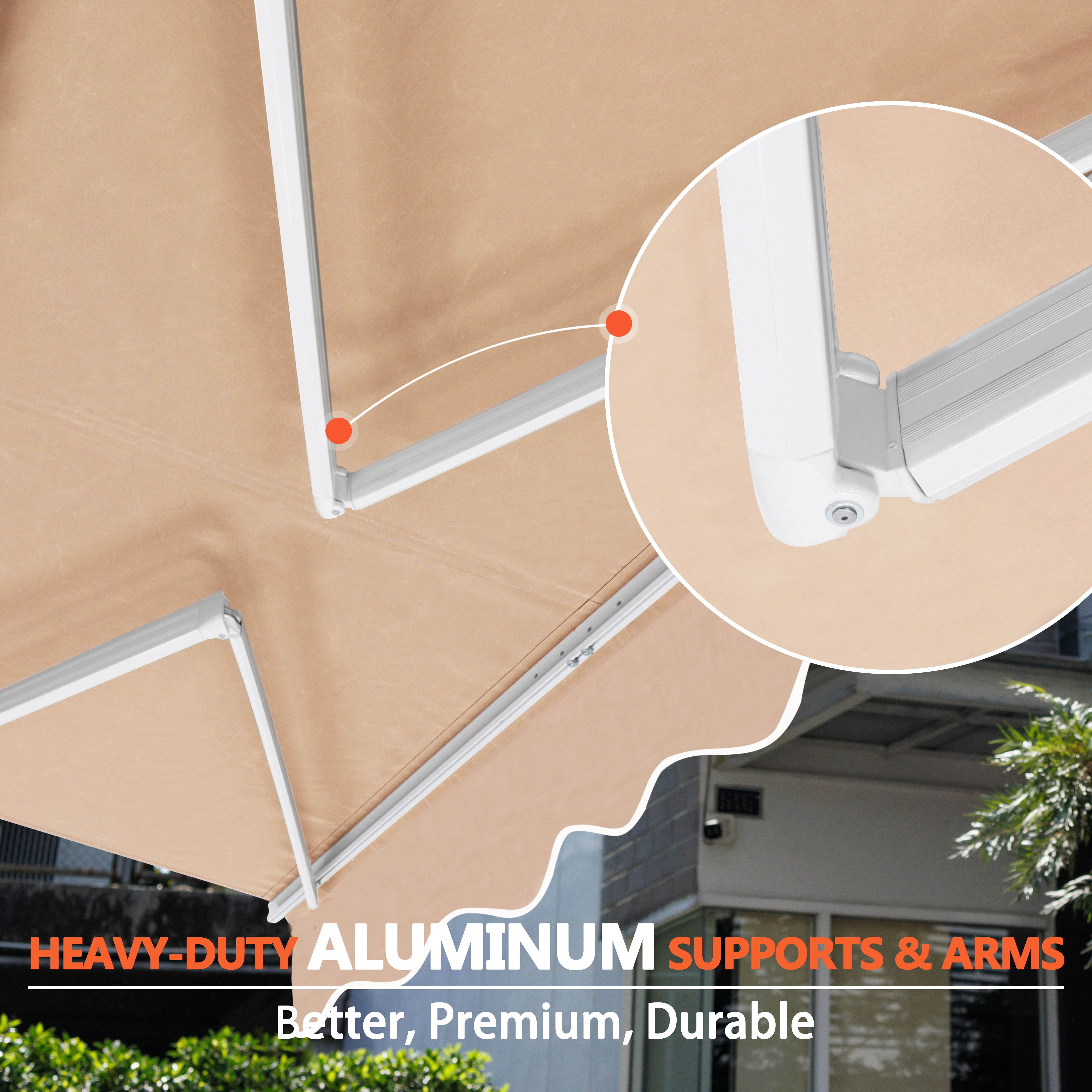 VEIKOUS 12' x 10' Outdoor Awning, Retractable Sun/Rain Shade Awning W/Manual Crank for Patio, Deck, Door, Beige