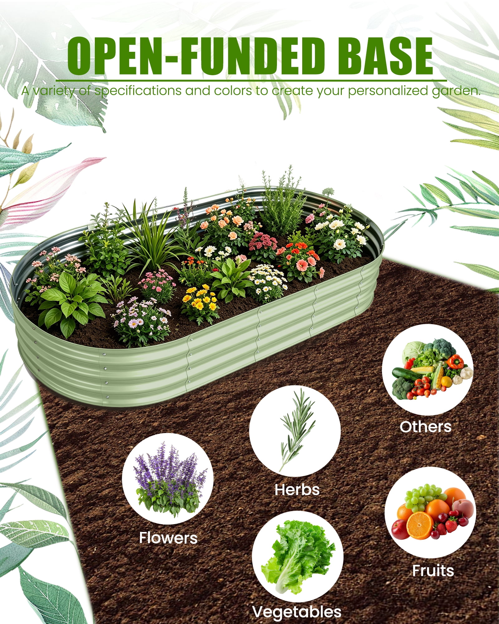 Bloyapix 6x3x1ft 2Pcs Galvanized Raised Garden Bed Outdoor, Oval Galvanized Planter Boxes, Metal Patio Planting Bed Kit for Vegetables Flowers, Green