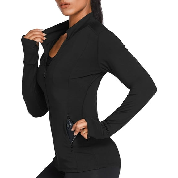PINSPARK Workout Jackets for Women Lightweight Flim Fit Jacket Full Zip Sports Tops Breathable Activewear