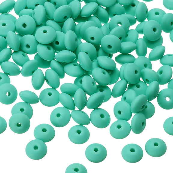 Uxcell 180 Pcs Bulk Silicone Lentil Beads, 12mm Silicone Abacus Beads Colorful Lanyard Beads Loose Beads Crafts for Necklace Bracelet Making Jewelry Keychain Accessories, Turquoise
