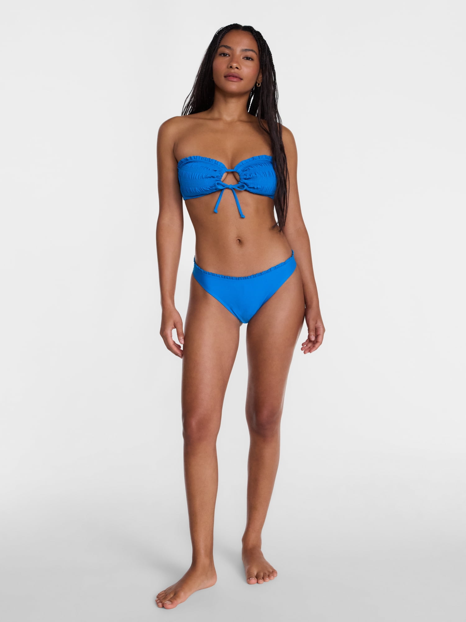 No Boundaries Smocked Ruffle Edge Bikini Swim Bottoms, Women's XXS-XXL