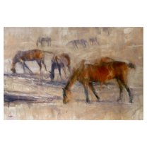 Masterpiece Art Gallery Kentucky Morning Grazing Horses 3 by Valtcho Tonov Canvas Art Print 24" x 36"