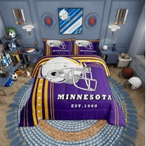 American Football City Comforter Set Football Gifts Twin Bedding Sets, Sports Team Style Bed Comforter Set for Teen Football Helmet Quilt, Purple Yellow White (Minnesota)