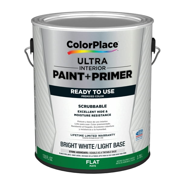 ColorPlace Ultra Interior Paint & Primer, Flat, Bright White/Light Base