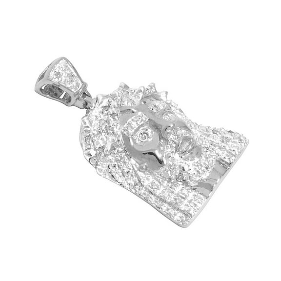 Genuine Diamond Mini Jesus Pendant 10K White Gold .25ct 1.0"