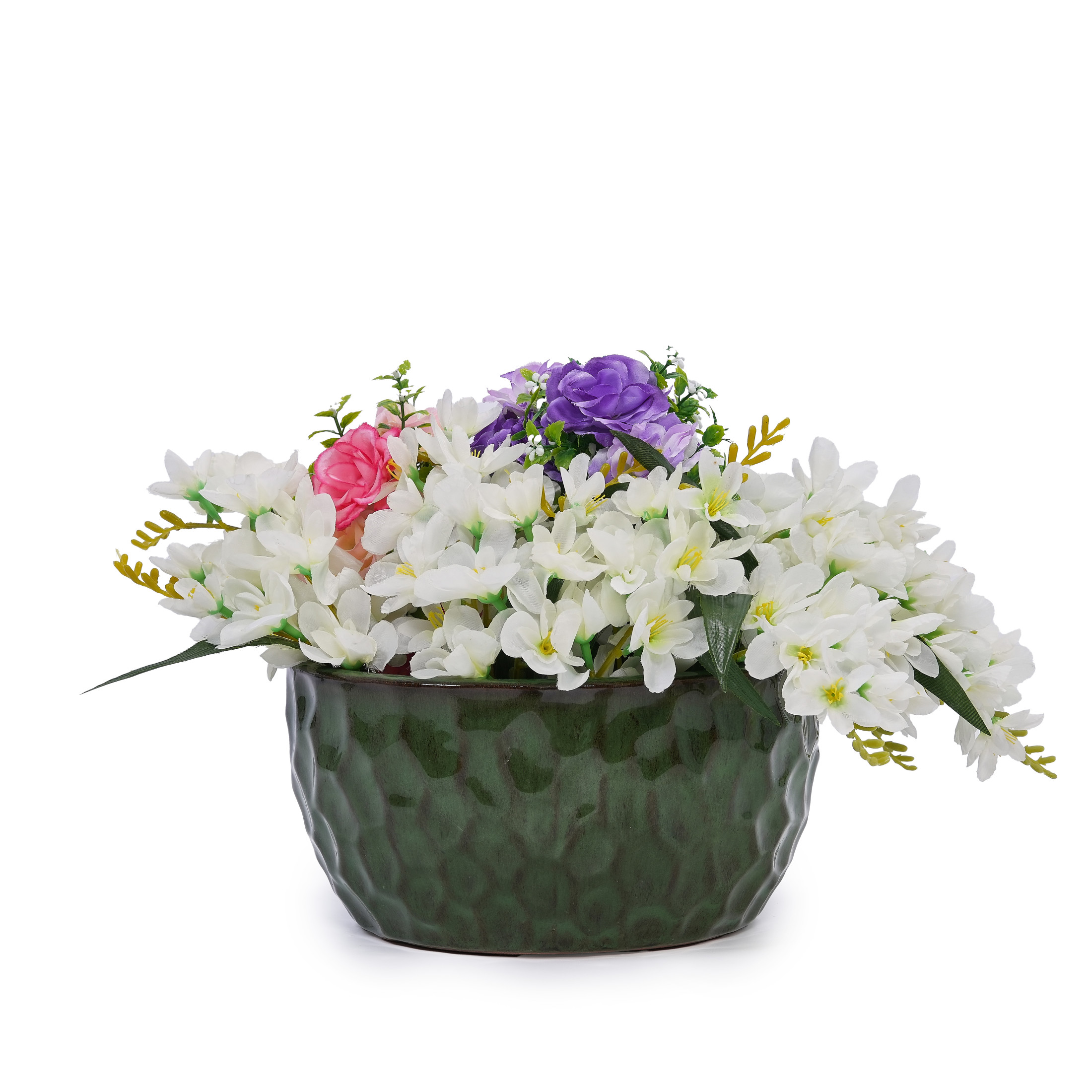 Noble House Jason Ceramic Flowerpot Set, Dimpled Design with Drainage Hole, Indoor/Outdoor Use, Set of 3, Antique Green