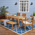 thumbnail image 6 of GDF Studio Agnew Outdoor Acacia Wood 6 Piece Dining Set with Bench, Sandblasted Natural and Beige, 6 of 13