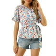 thumbnail image 6 of INSPIRE CHIC Women's Crossover V Neck Short Sleeves Ruffle Wrap Blouse, 6 of 7