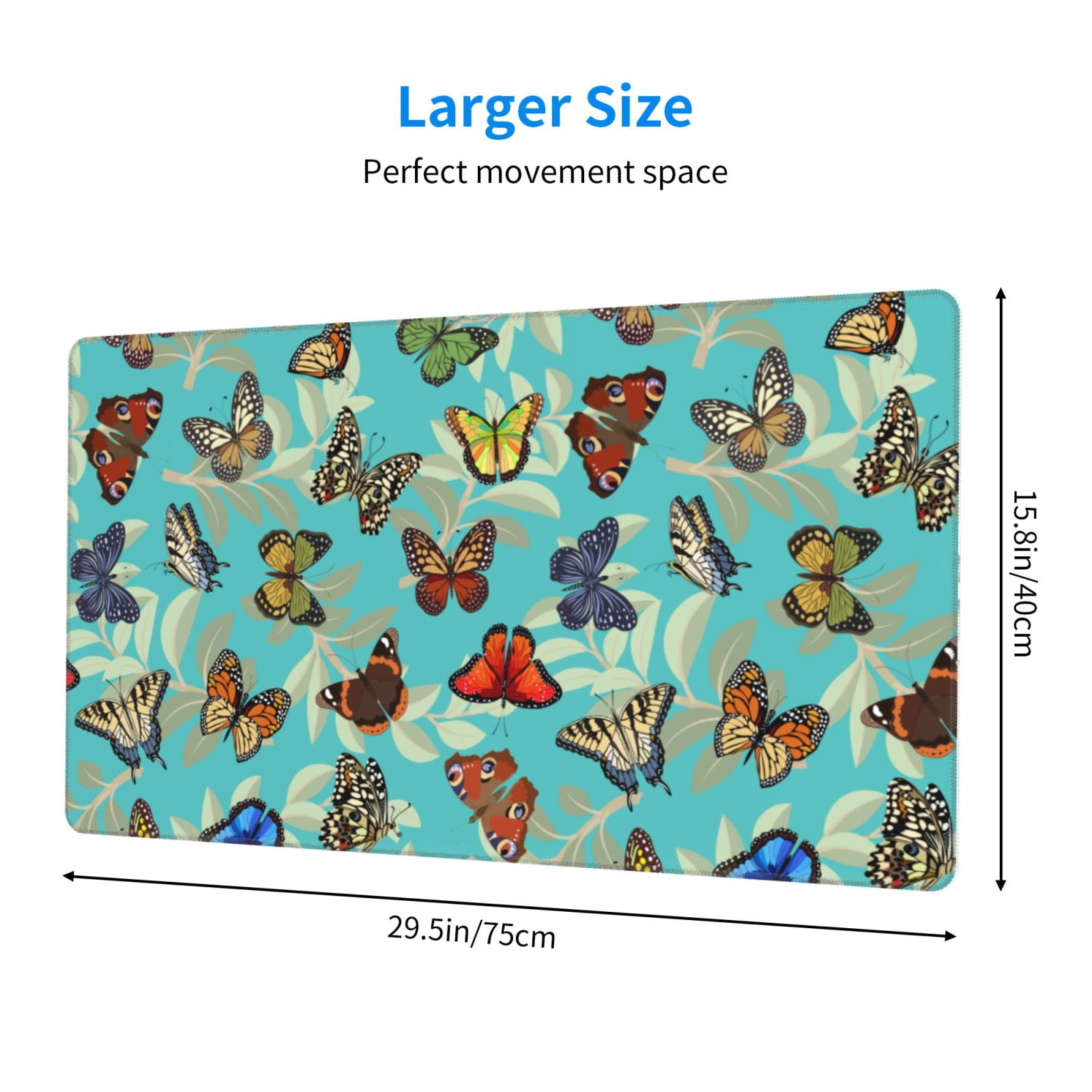 Rateoe Multicolored Butterflies Print Mouse Pad - Extended Large Gaming Mousepad,Non-Slip Stitched Edge,16x29.5 Inch