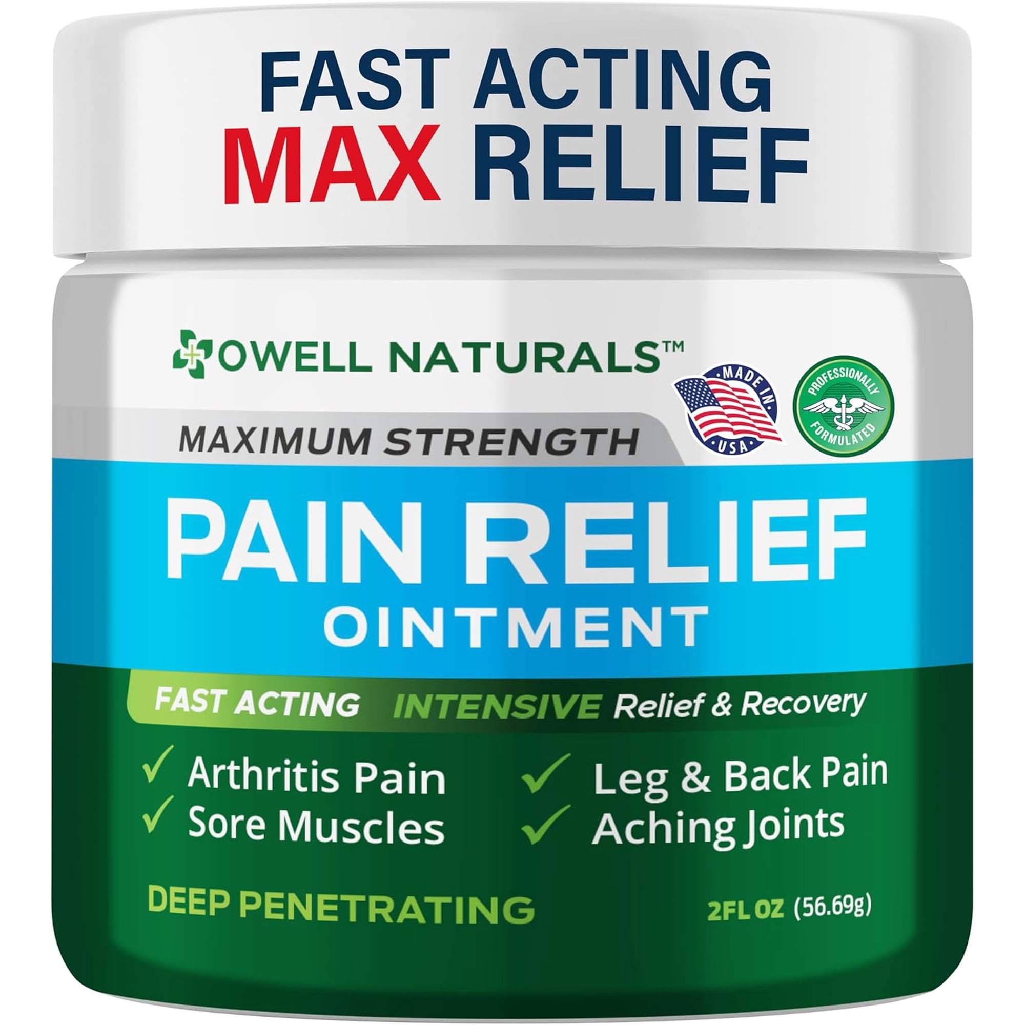 Owell Naturals Deep Penetrating Pain Relief Ointment 2 oz Fast Absorbing Menthol Ointment Non Greasy Body Ointment
